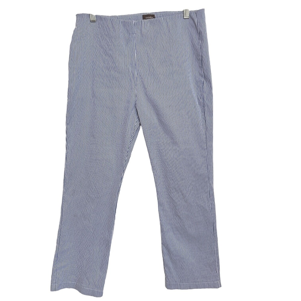 Crosby Pull On Pants Women Blue‎ White Stripe Seersucker Stretch Nautical 10